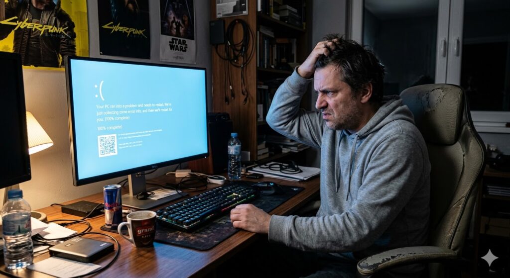 Korisnik frustriran zbog Windows BSOD plavog ekrana - servis računara MKračunari Zrenjanin