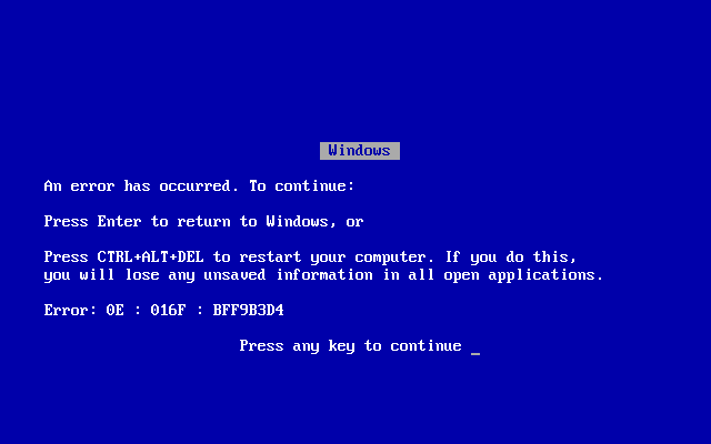 Plavi ekran smrti BSOD Windows 9X