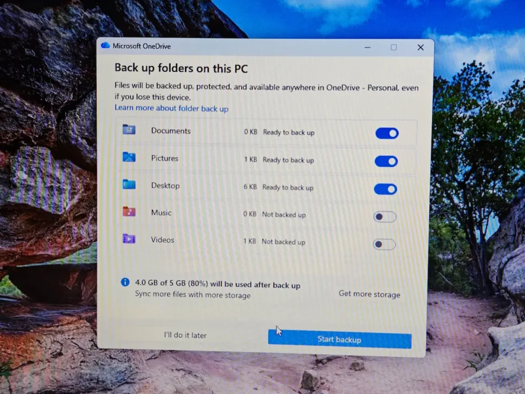 Podešavanje automatskog čuvanja Documents i Pictures foldera na OneDrive