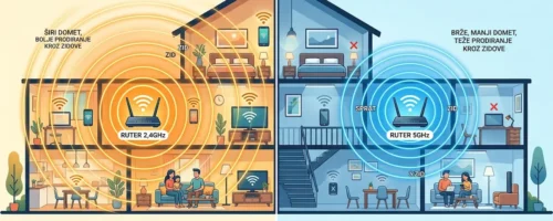 Prikaz prostiranja signala i dometa za 2.4GHz i 5GHz Wi-Fi mreže