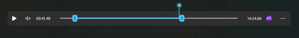 Plavi klizač na vremenskoj liniji za određivanje početka i kraja videa