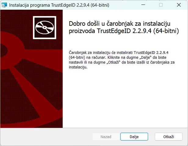 Čarobnjak za instalaciju TrustEdge ID softvera na Windows računaru