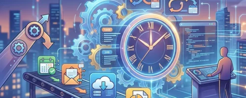 Ilustracija automatizacije procesa i Task Scheduler alata u Windows 11 sistemu
