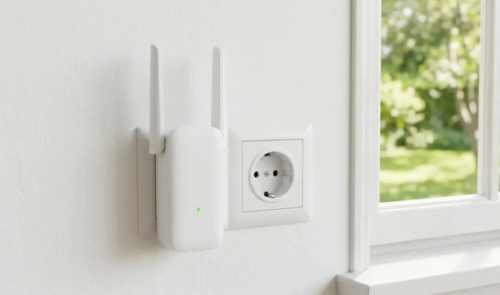 Wi-Fi pojačivač signala (extender) direktno uključen u strujnu utičnicu u zidu