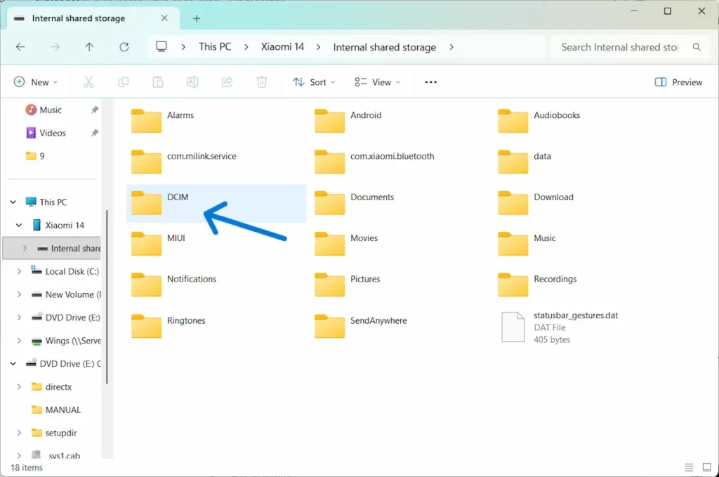 Prikaz DCIM foldera u Windows operativnom sistemu gde se nalaze slike
