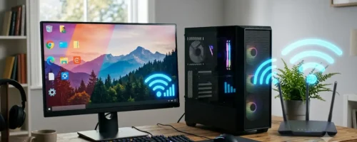Desktop računar bežično povezan na lokalnu Wi-Fi mrežu