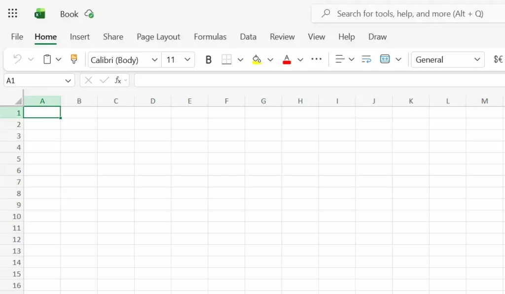 Prikaz radnog okruženja besplatnog Microsoft Excel programa za veb u pregledaču