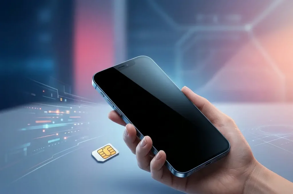 Osoba drži pametni telefon u ruci sa otvorenim podešavanjima za eSIM karticu